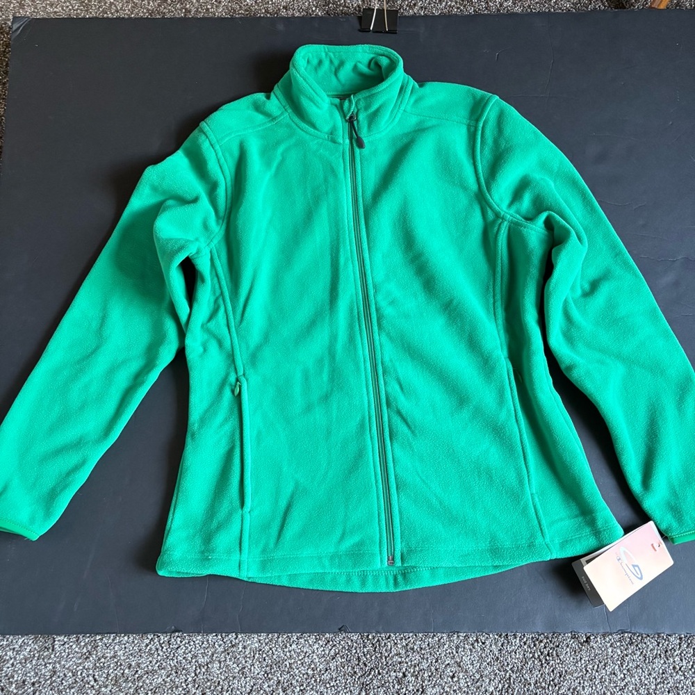 Champion Women's Green Fleece Zip Up Jacket Lightweight Cozy Transitional